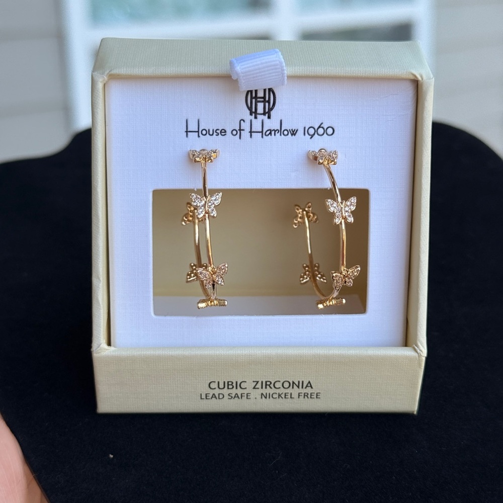 House of Harlow 1960 Gold Butterfly Hoop Earrings - Picture 4 of 7